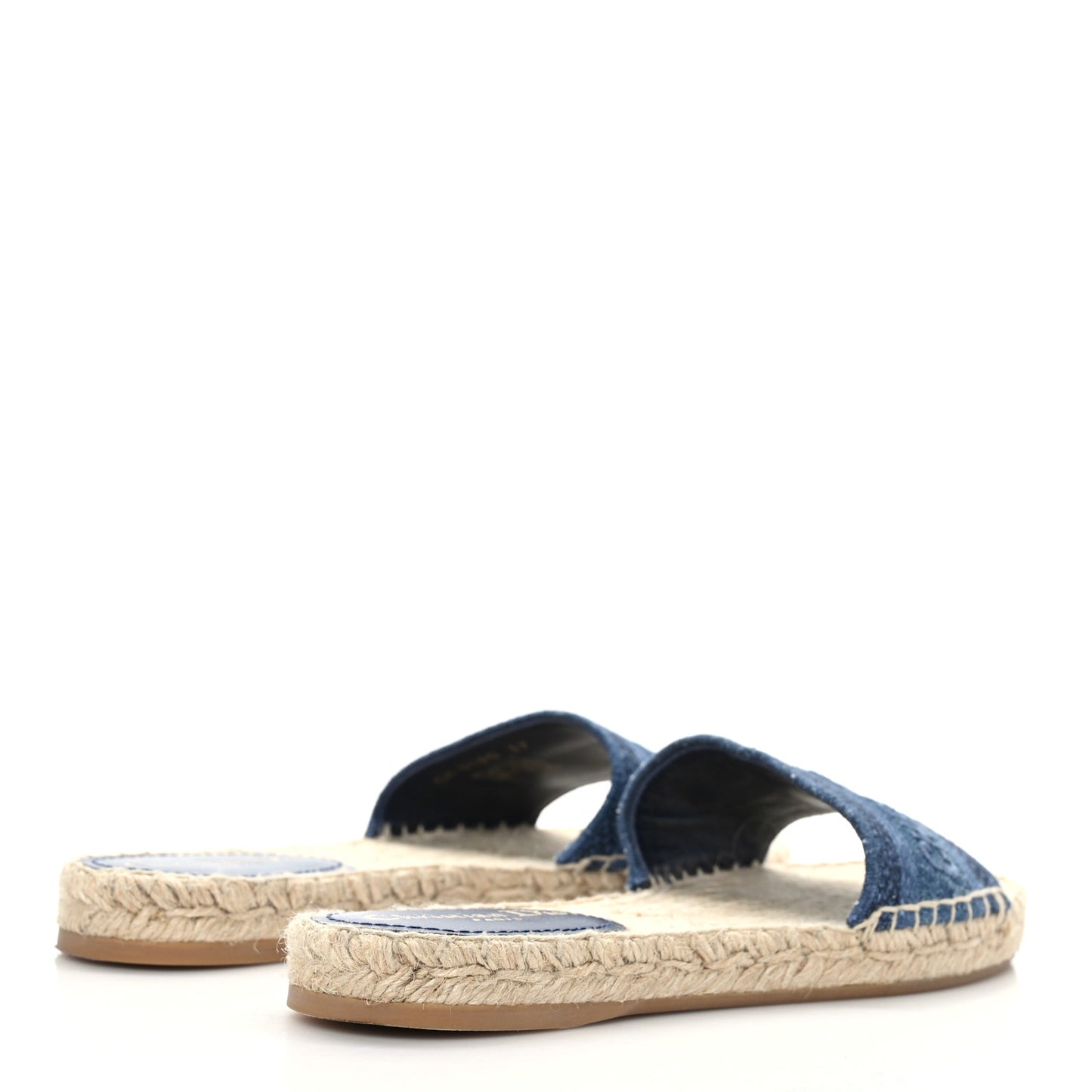 Denim Embroidered Granville Espadrille Flat Slide Sandals 37 Blue