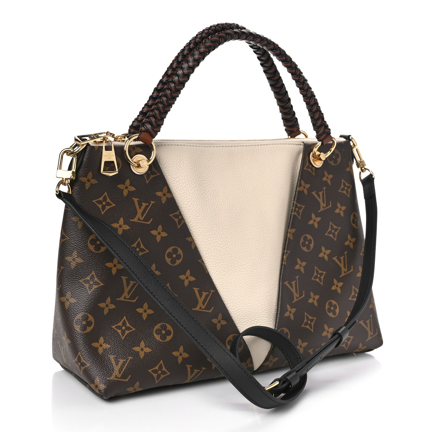 Monogram Braided V Tote MM Creme