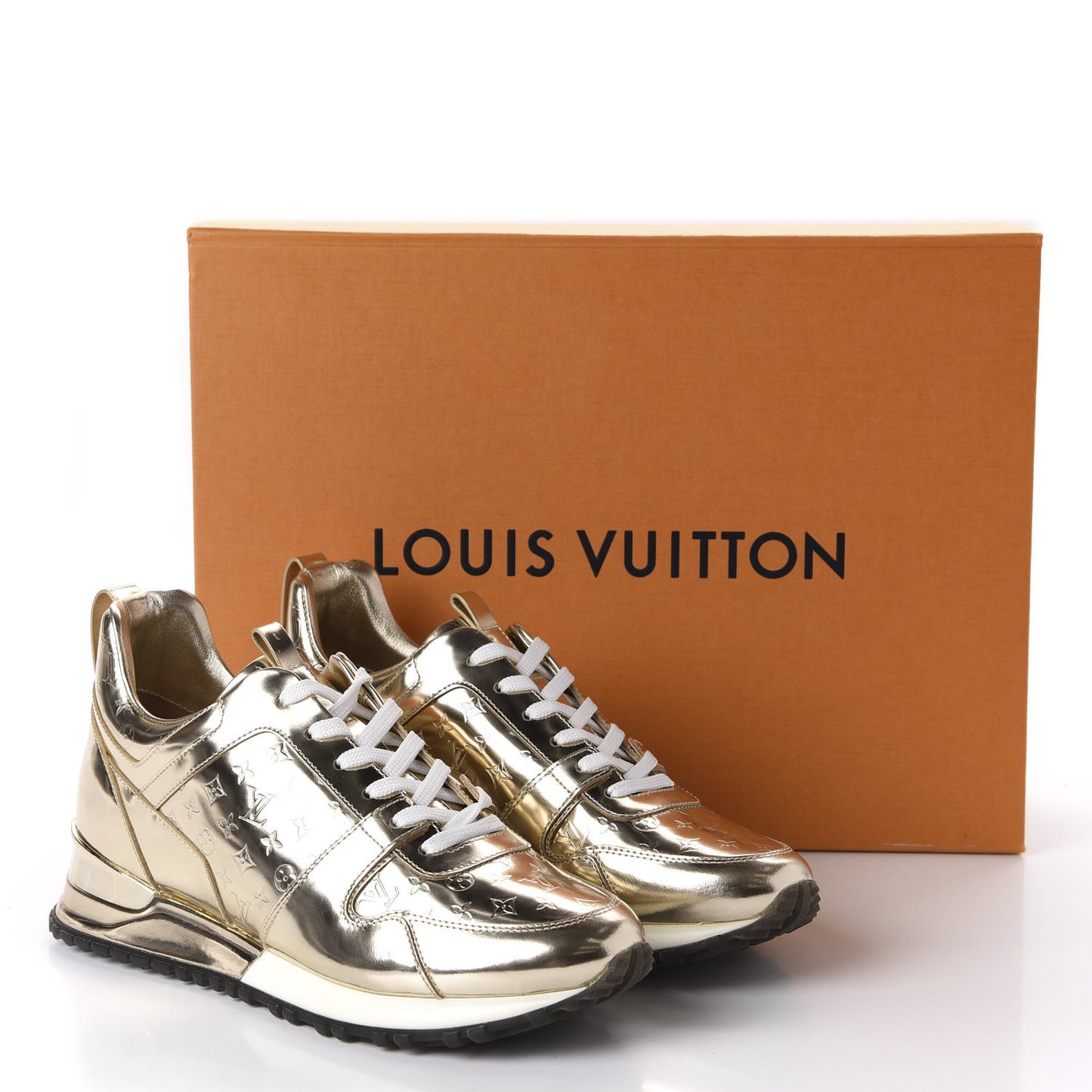 Metallic Patent Embossed Monogram Run Away Sneakers 37 Gold