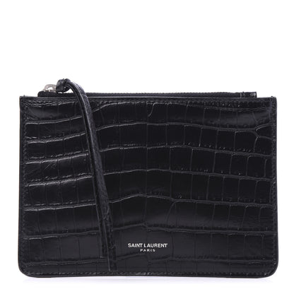 Saint Laurent Calfskin Crocodile Embossed East Side Zip Pouch Black 1 of 9