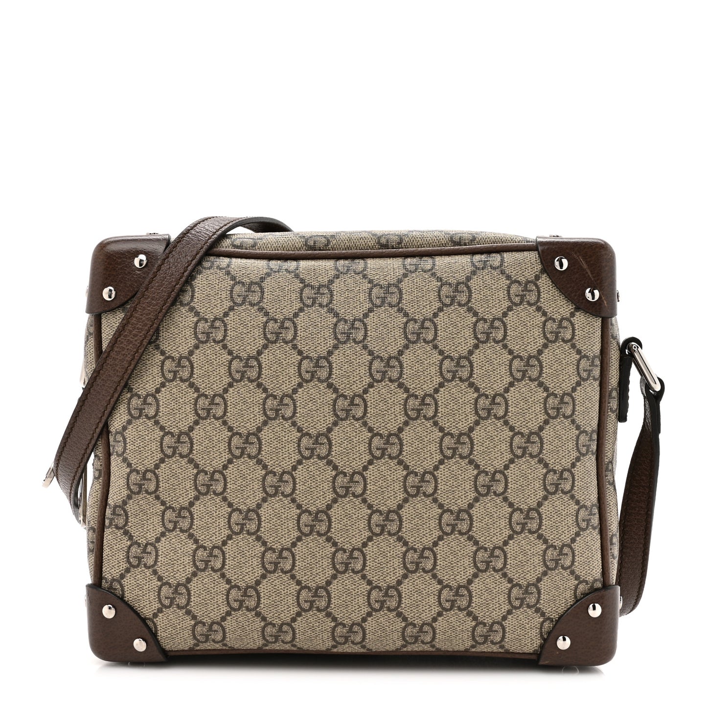GG Supreme Monogram Textured Calfskin Square Messenger Bag Beige Ebony New Acero