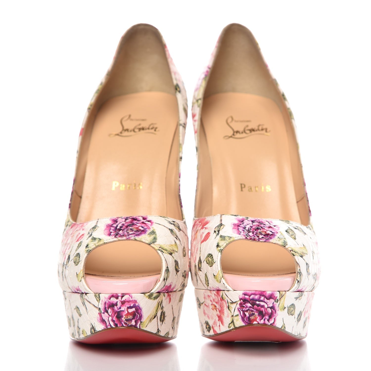Christian Louboutin Watersnake Fiori Fetish Peep 150 Pumps 38.5 Latte Pompadour 2 of 8