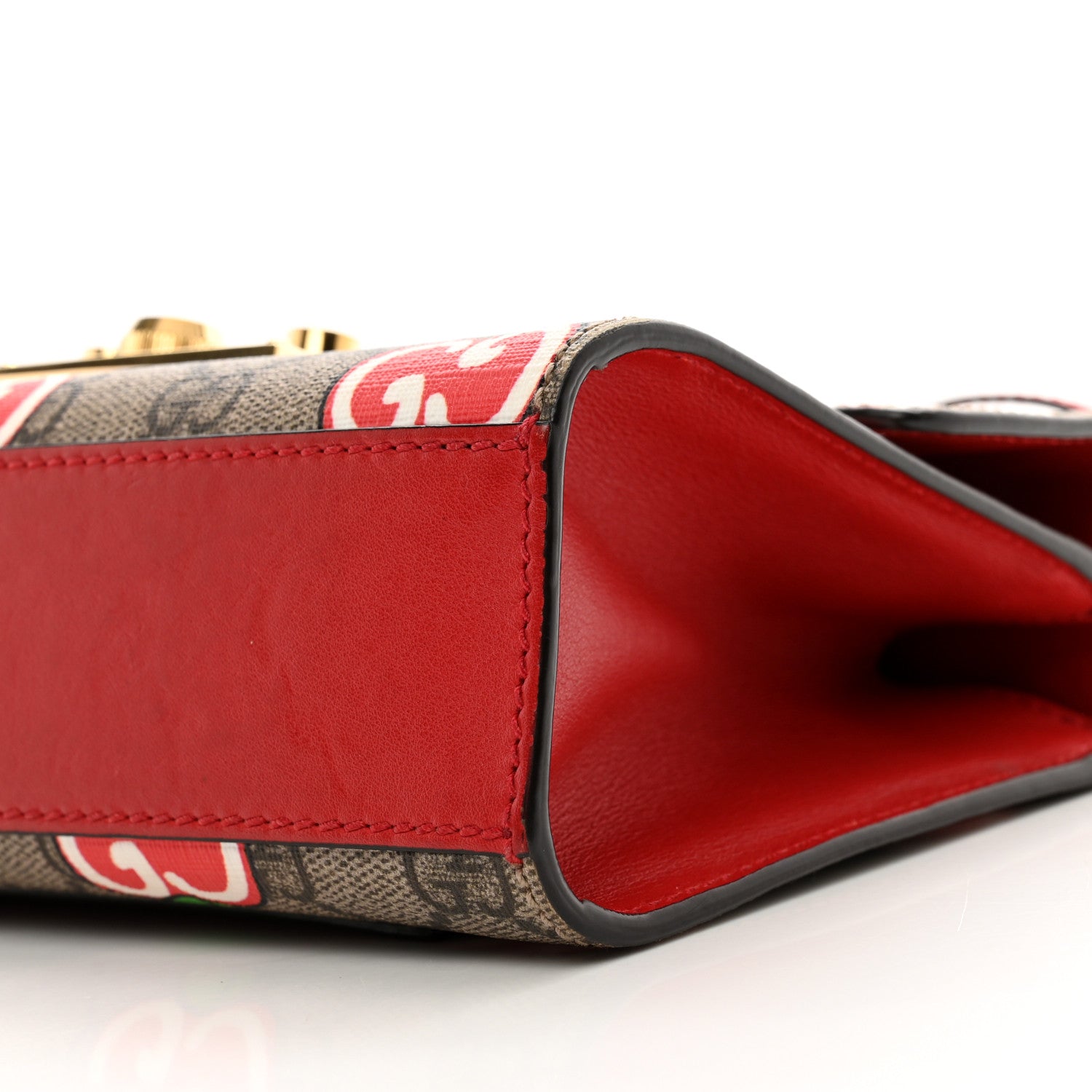 Gucci GG Supreme Monogram Apple Small Padlock Shoulder Bag Beige Multicolor Lobster Red 10 of 13