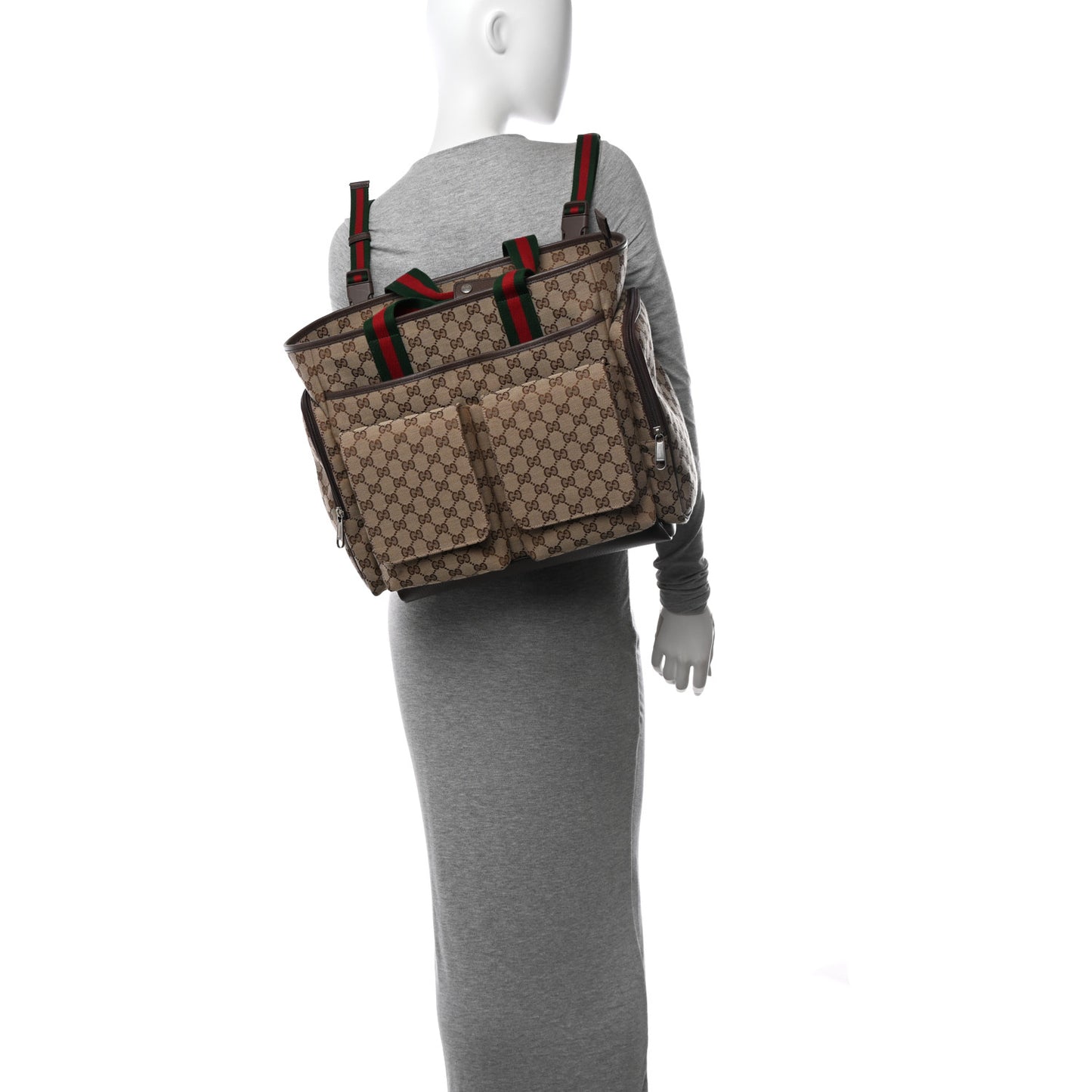 Monogram Web Medium Diaper Bag Beige Ebony