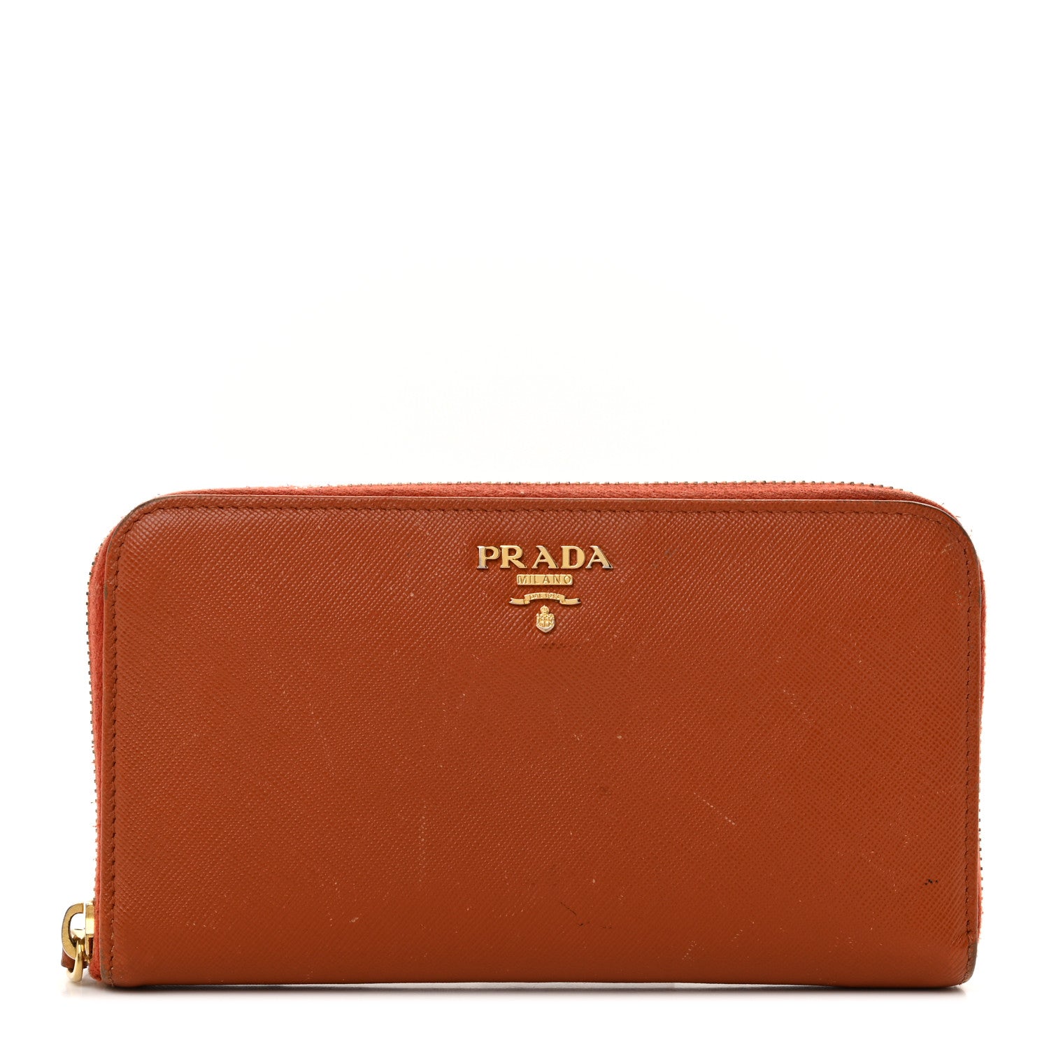Prada Saffiano Metal Zip Around Wallet Rame 1 of 8