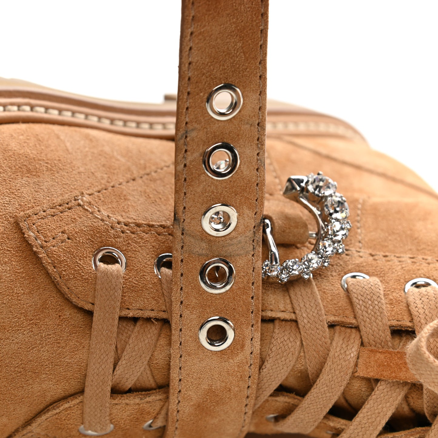 Suede Crystal Embellished Cora Flat Combat Boots 40 Caramel