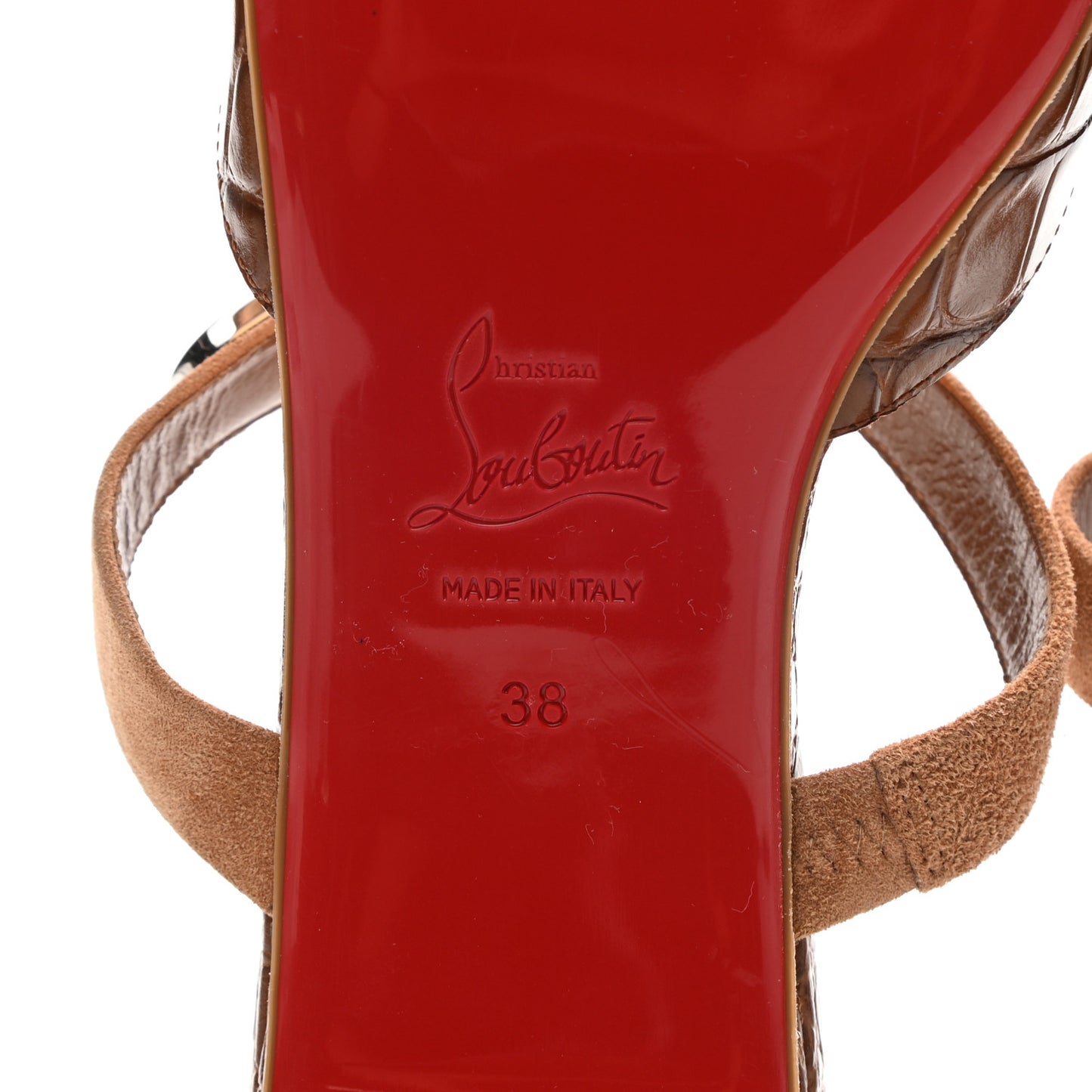Calfskin Crocodile Embossed Choc Lock Flats 38 Biscotto