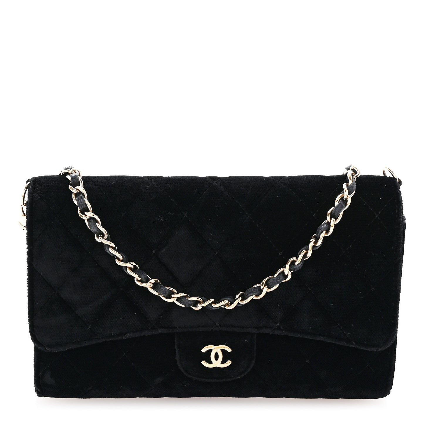 Velvet Quilted Wallet On Removable Chain Black