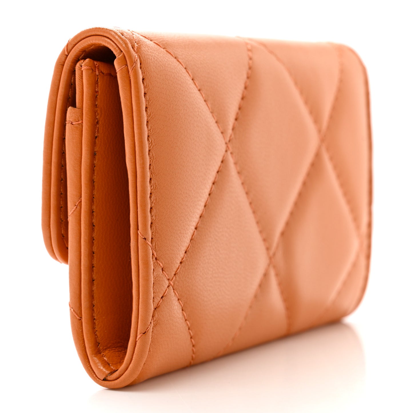 Lambskin Quilted Chanel 19 Flap Card Holder Orange