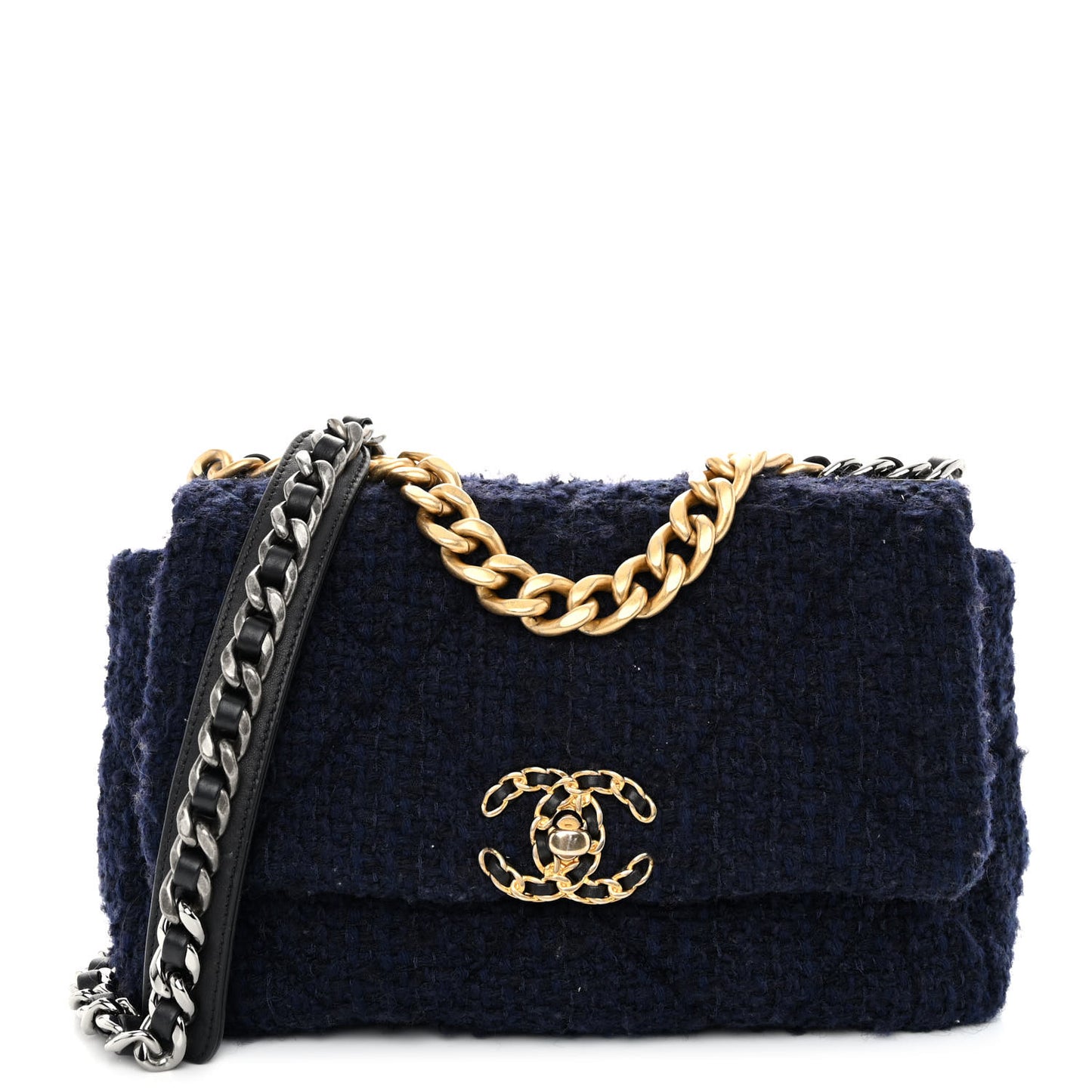 Tweed Quilted Medium Chanel 19 Flap Navy Blue Black