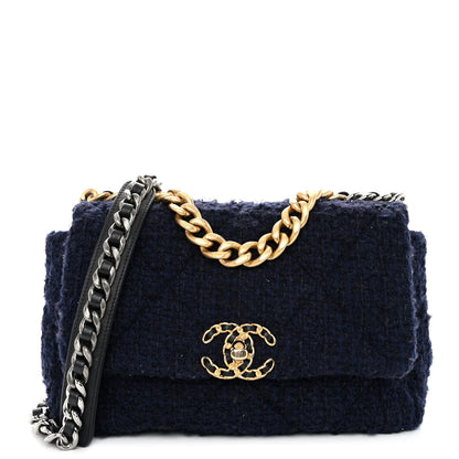 Chanel Tweed Quilted Medium Chanel 19 Flap Navy Blue Black 1 of 9