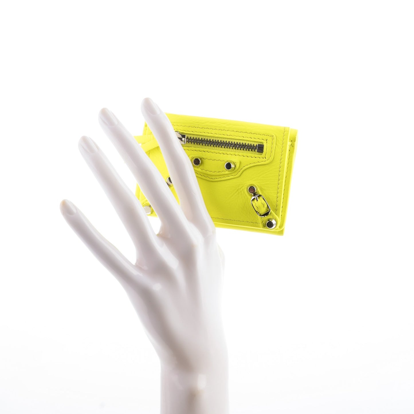 Agneau Arena Classic Hardware Mini Wallet Jaune Fluo