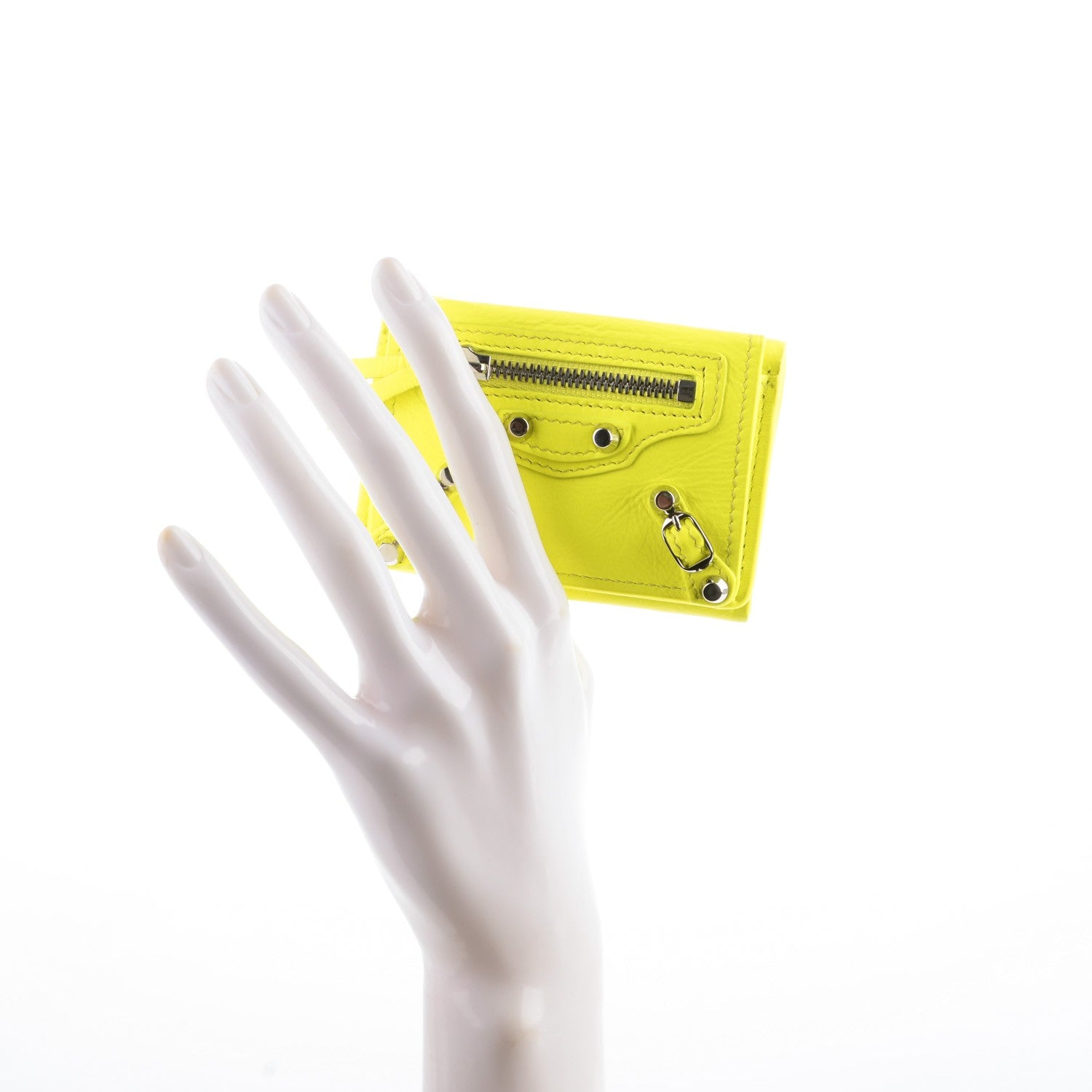 Balenciaga Agneau Arena Classic Hardware Mini Wallet Jaune Fluo 2 of 8