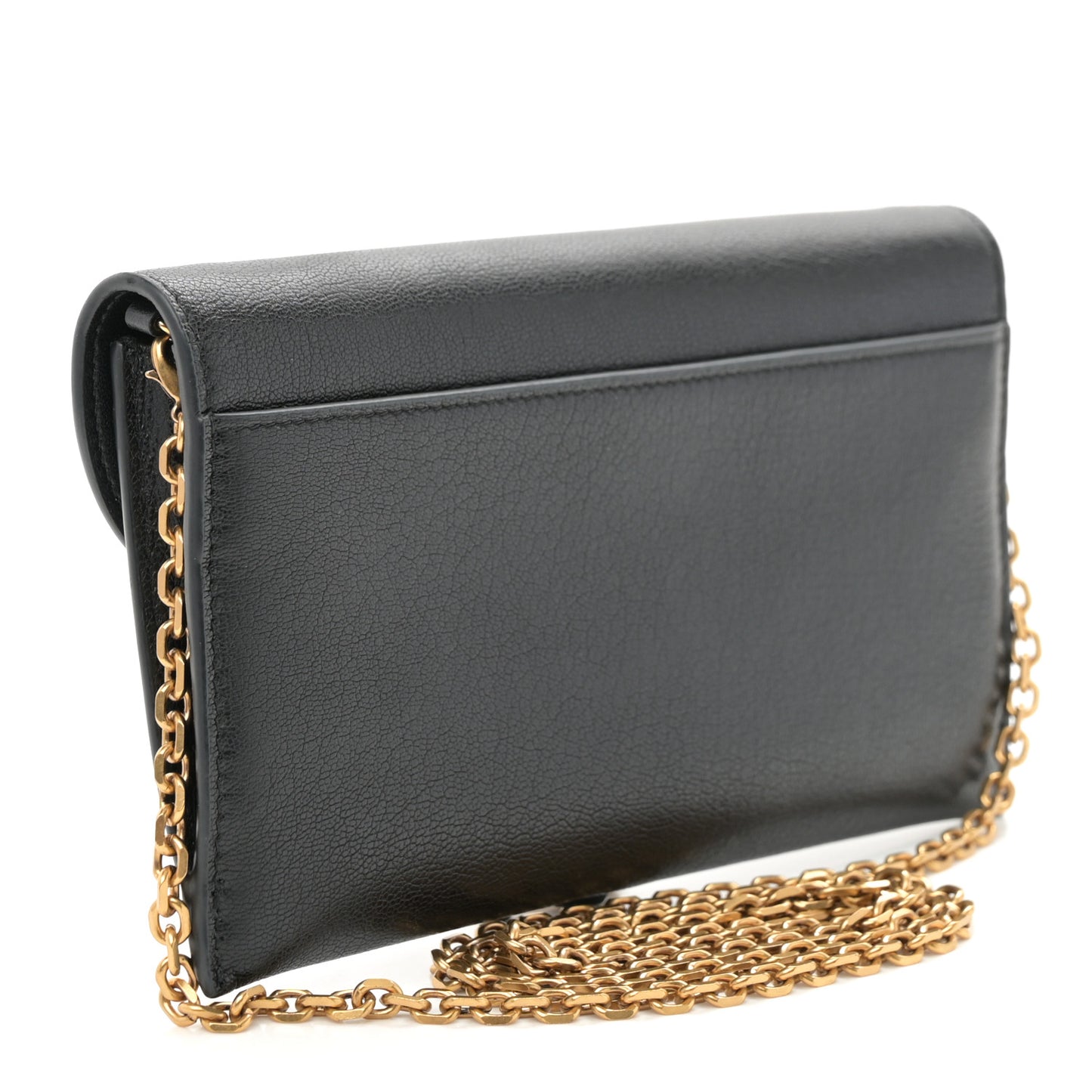 Goatskin Saddle Long Wallet With Chain Black