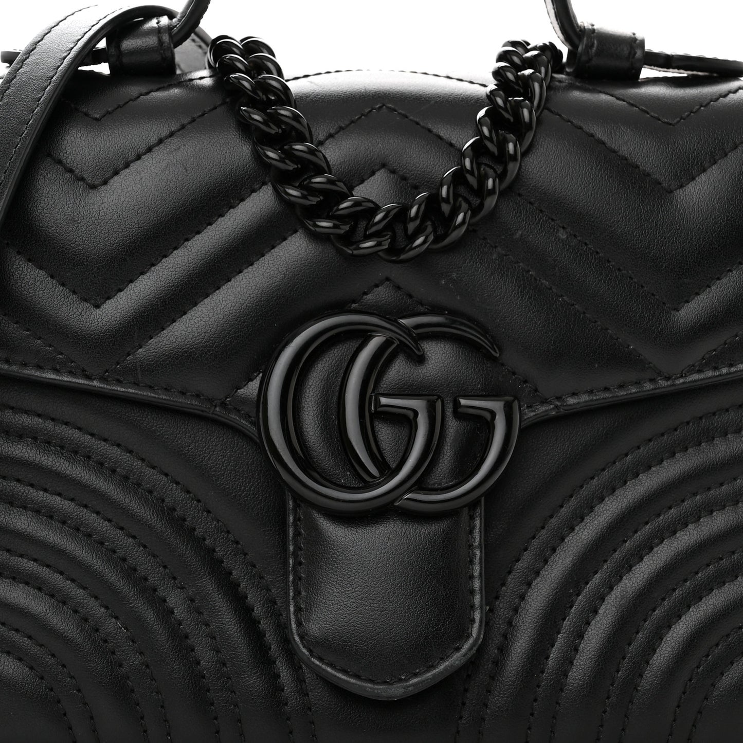 Calfskin Matelasse Monochrome Mini GG Marmont Top Handle Shoulder Bag Black