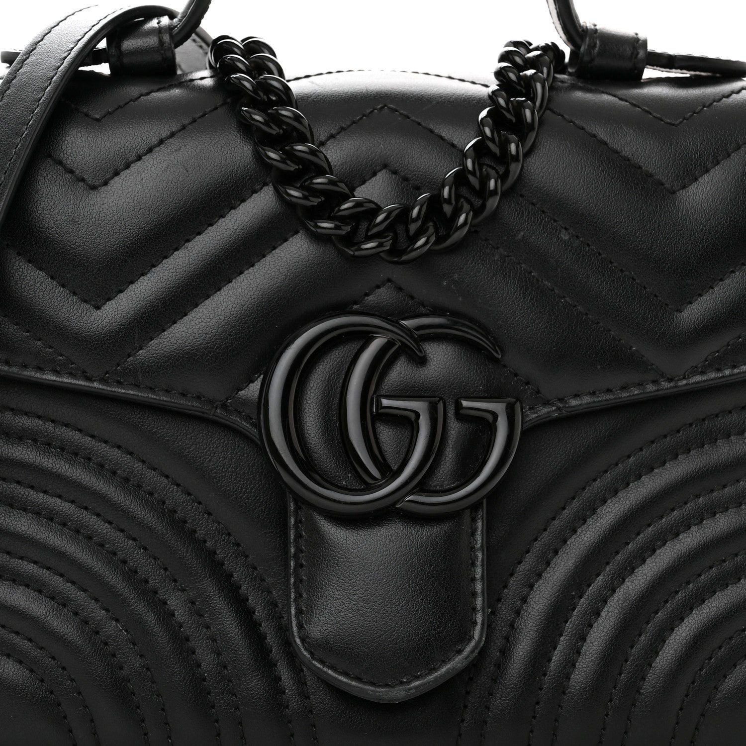 Gucci Calfskin Matelasse Monochrome Mini GG Marmont Top Handle Shoulder Bag Black 9 of 14