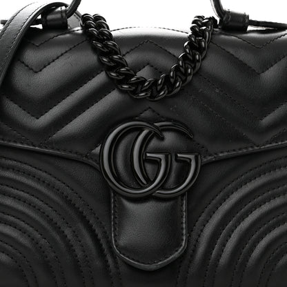 Gucci Calfskin Matelasse Monochrome Mini GG Marmont Top Handle Shoulder Bag Black 9 of 14