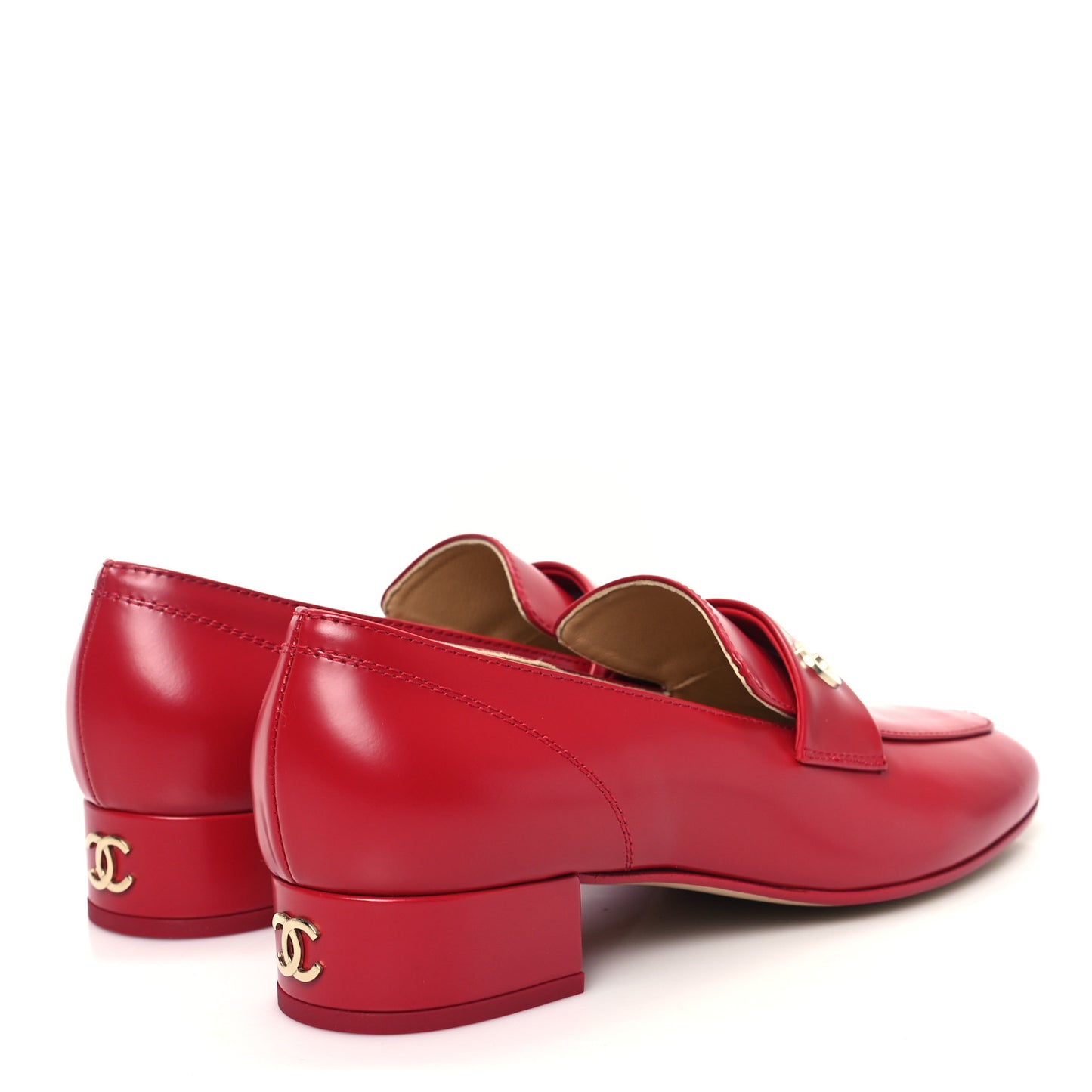 Shiny Calfskin Logo Loafers 37.5 Red
