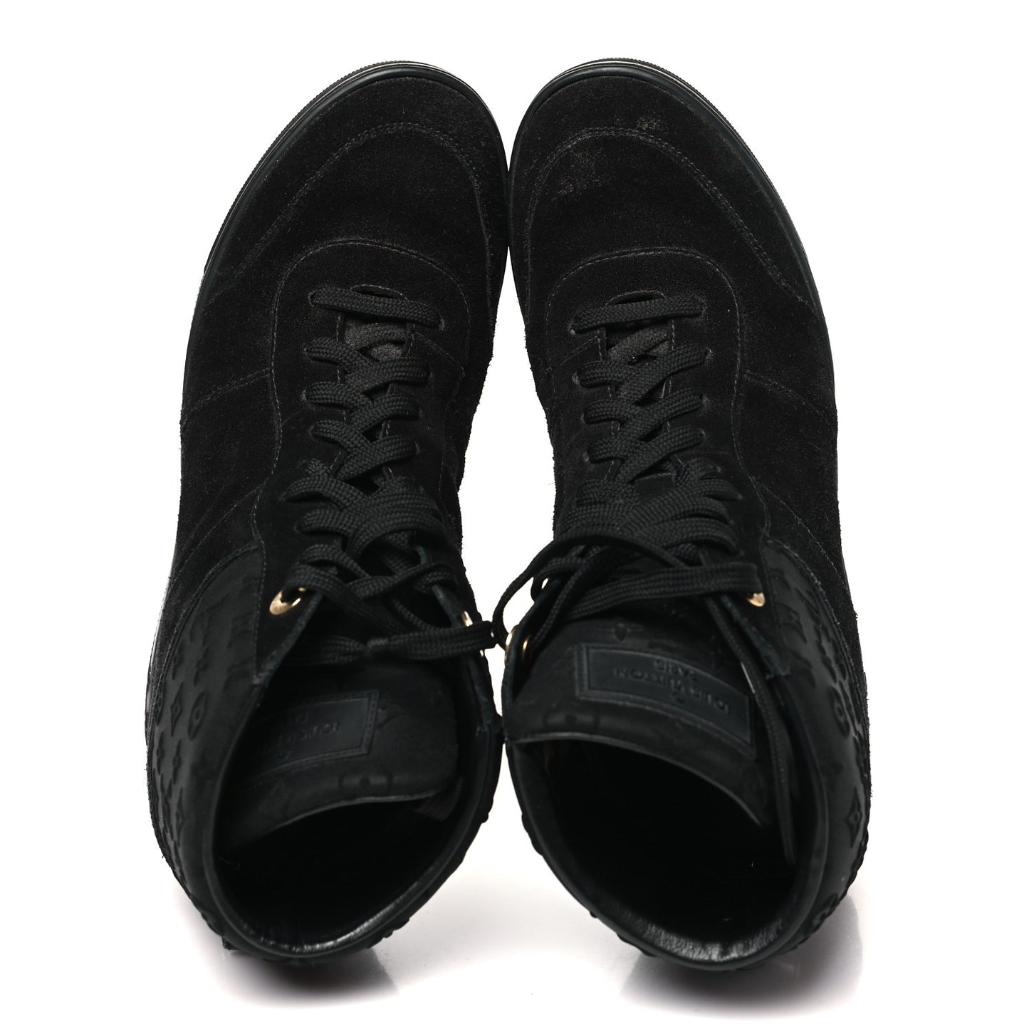 Calfskin Suede Monogram Cliff Top Wedge Sneakers 38.5 Black