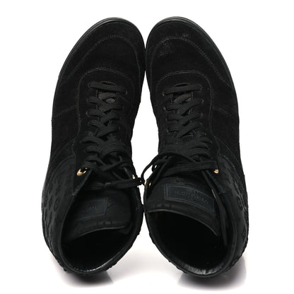Louis Vuitton Calfskin Suede Monogram Cliff Top Wedge Sneakers 38.5 Black 2 of 8