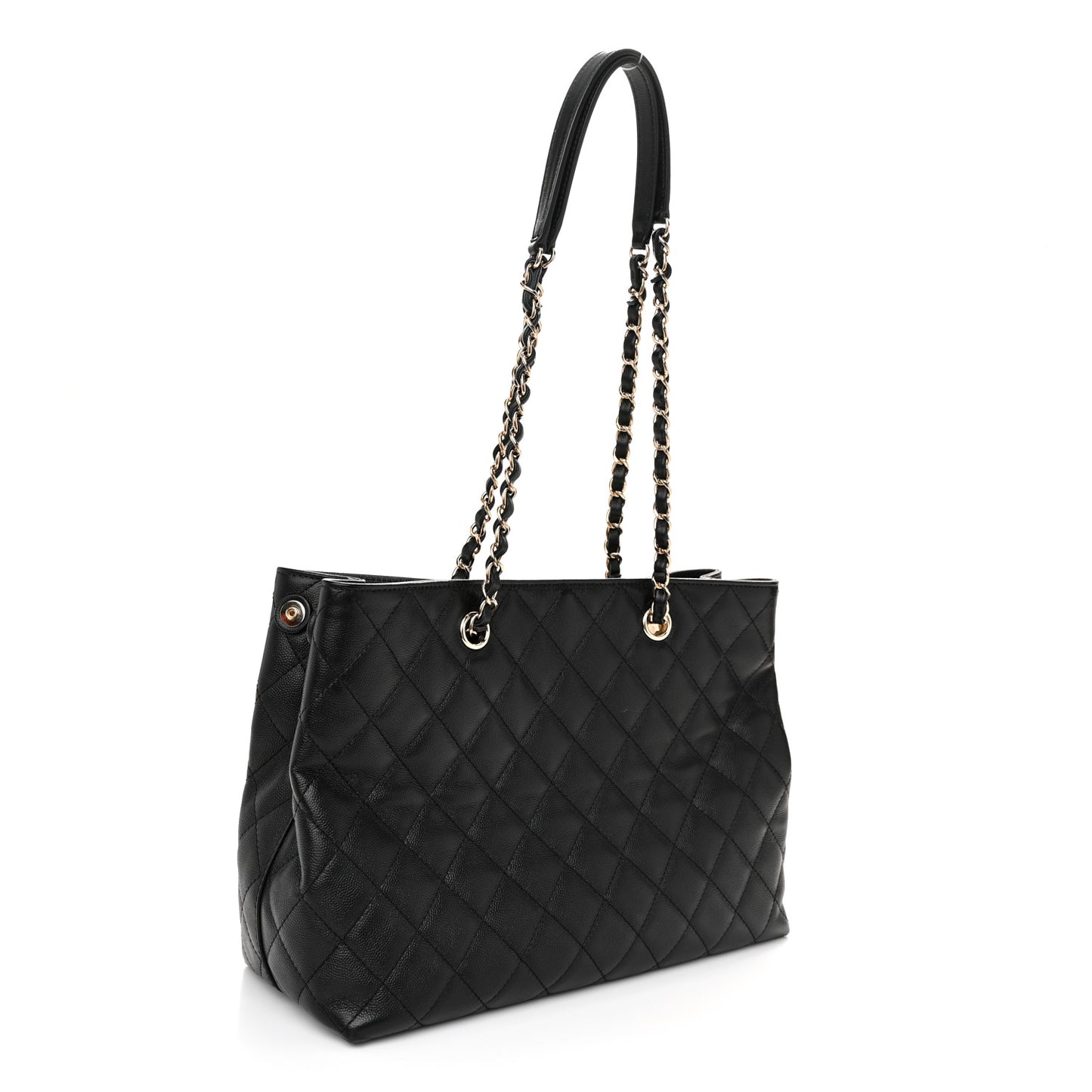 Caviar Quilted Small Shopping Tote Black
