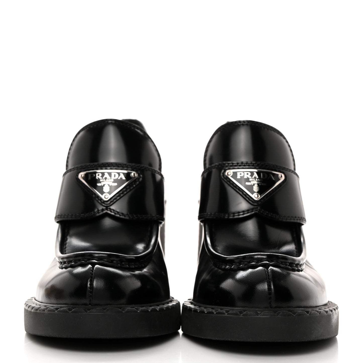 Spazzolato Metal Triangle Logo 85mm Loafers 36.5 Black