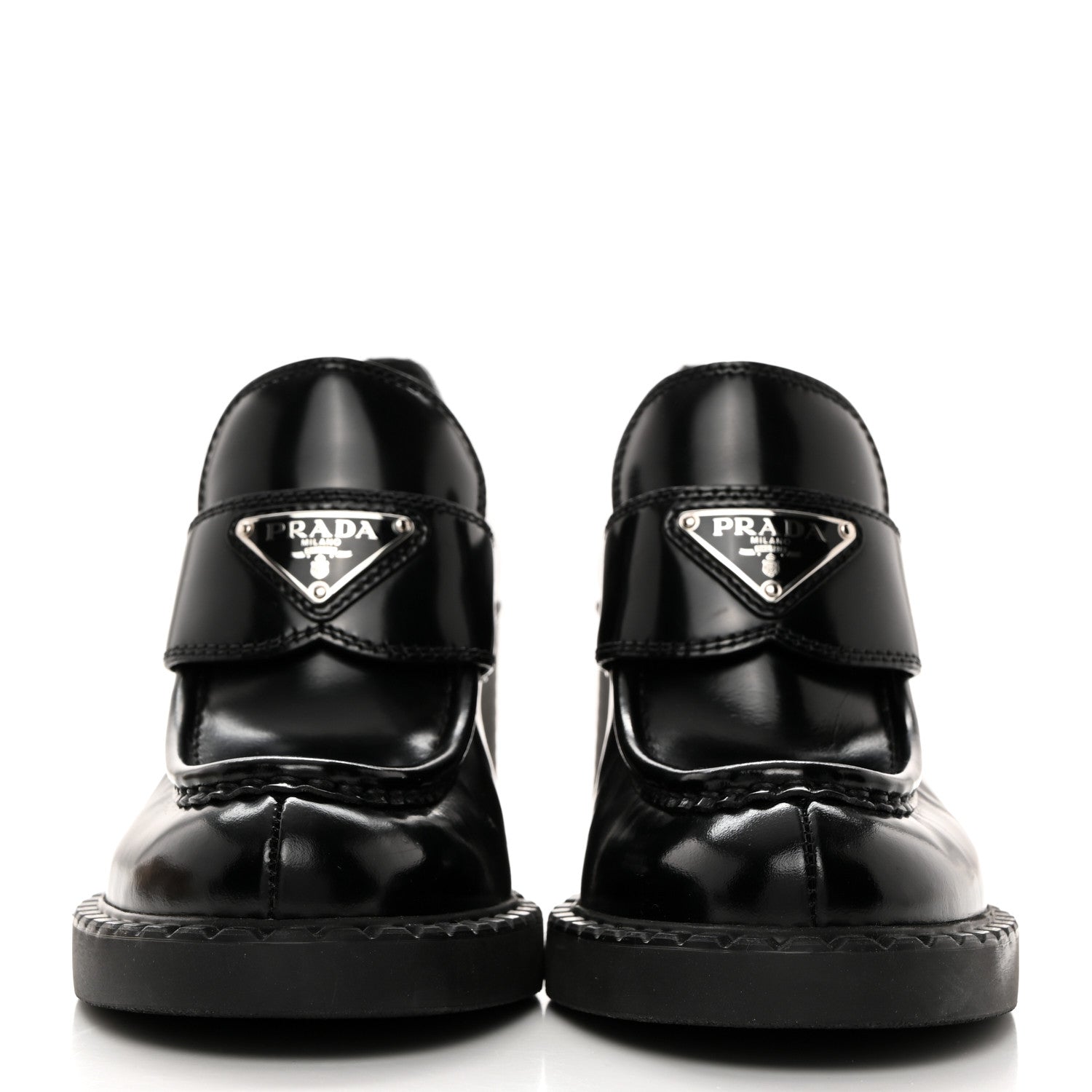 Prada Spazzolato Metal Triangle Logo 85mm Loafers 36.5 Black 2 of 8