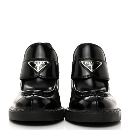 Prada Spazzolato Metal Triangle Logo 85mm Loafers 36.5 Black 2 of 8