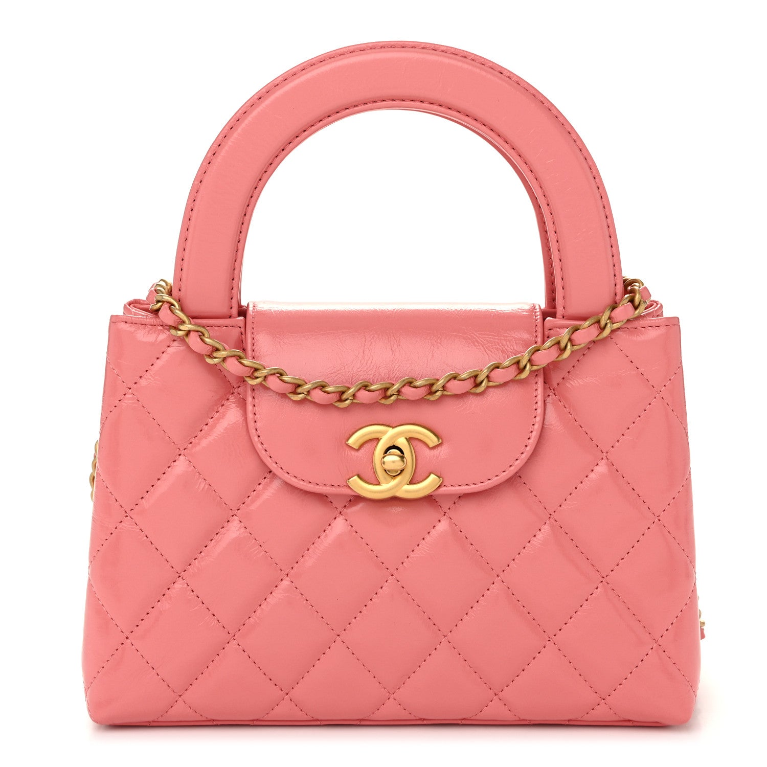 Chanel Shiny Aged Calfskin Quilted Nano Kelly Shopper Coral Pink 1 of 11