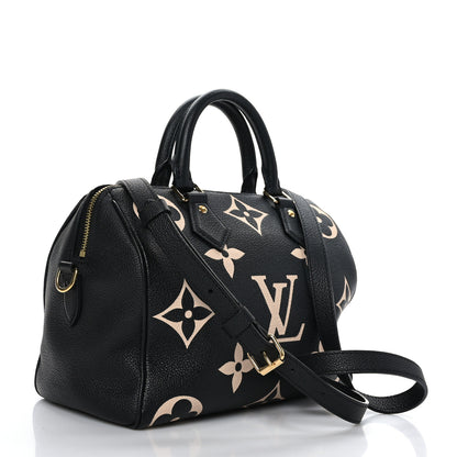Louis Vuitton Empreinte Monogram Giant Speedy Bandouliere 25 Black Beige 3 of 10