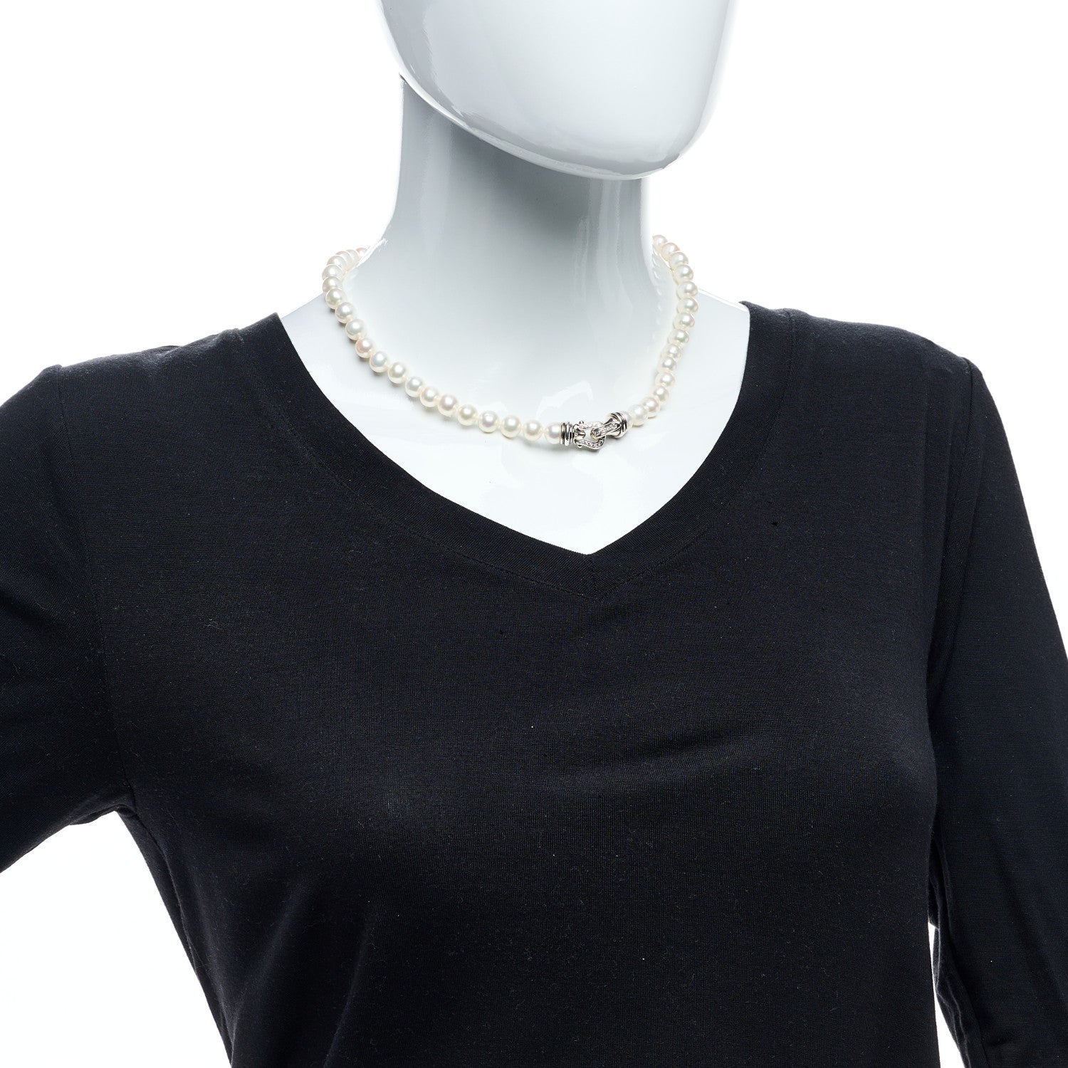 David Yurman Sterling Silver Diamond Pearl 8-8.5mm Buckle Necklace 3 of 4