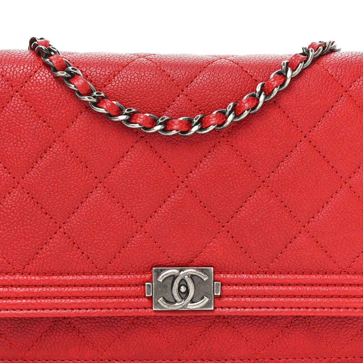 Caviar Quilted Boy Wallet On Chain WOC Red