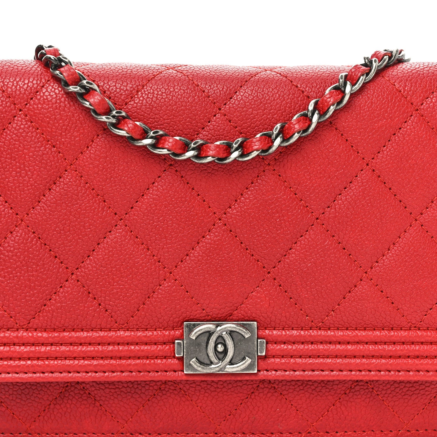 Chanel Caviar Quilted Boy Wallet On Chain WOC Red 9 of 12