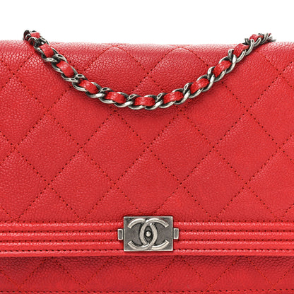 Chanel Caviar Quilted Boy Wallet On Chain WOC Red 9 of 12