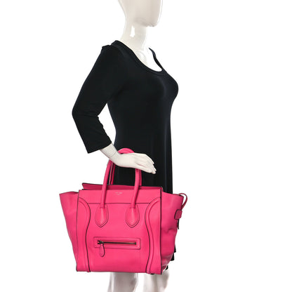 Celine Drummed Calfskin Mini Luggage Fluo Pink 2 of 18