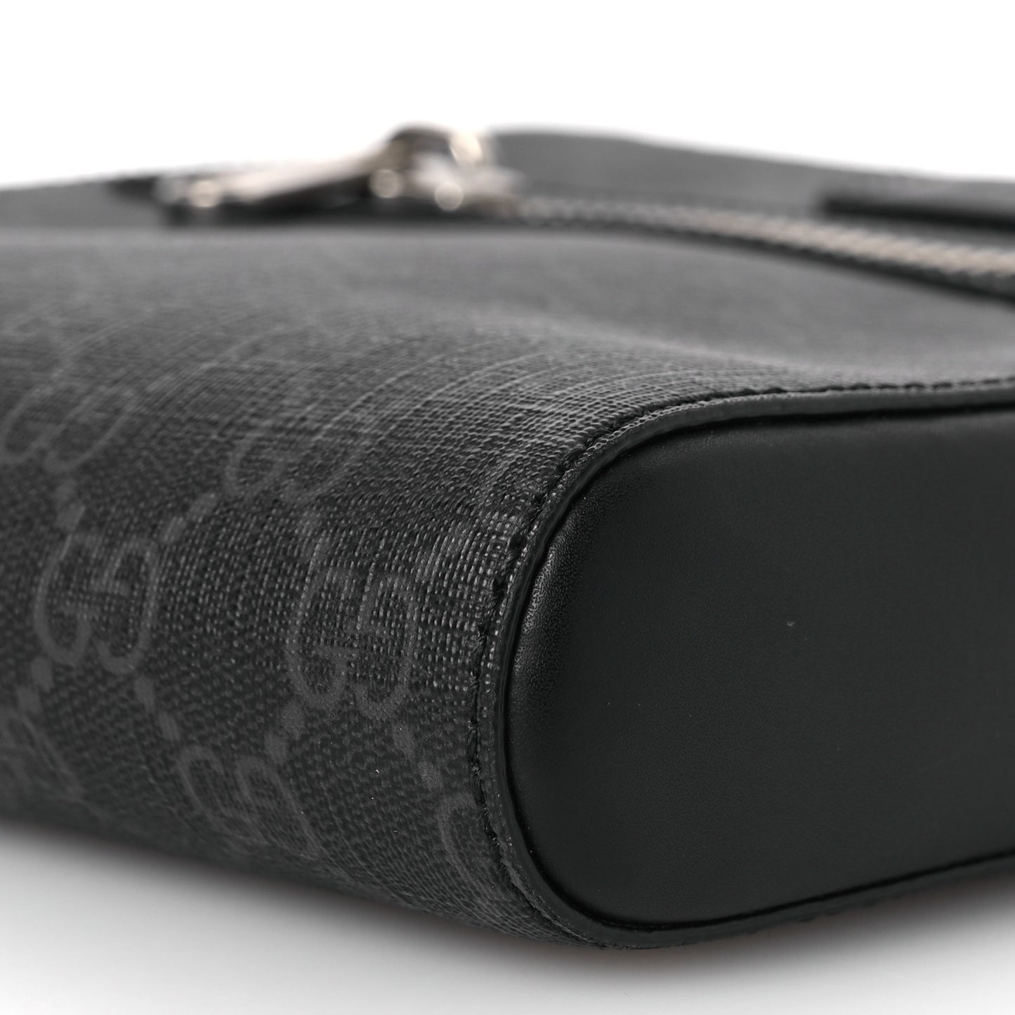 GG Supreme Monogram Web Small Flat Messenger Bag Black Grey