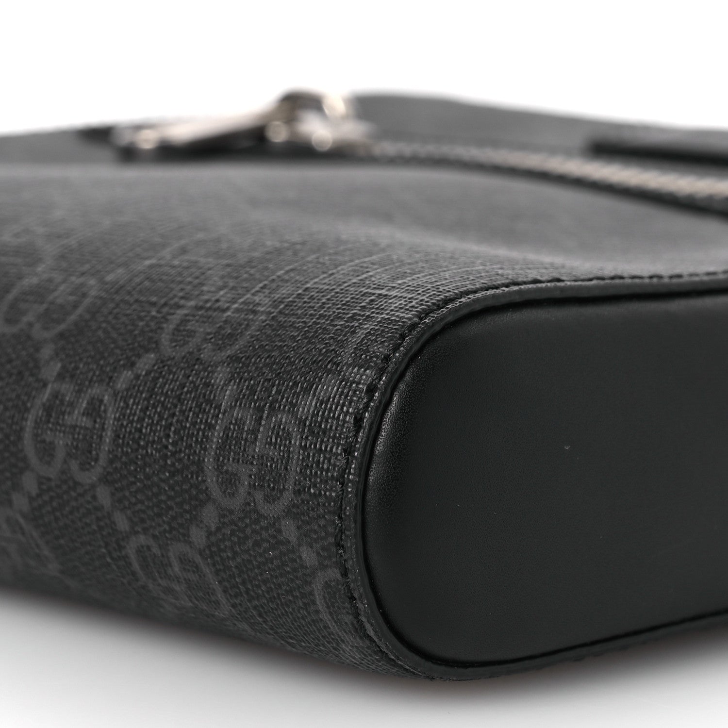 Gucci GG Supreme Monogram Web Small Flat Messenger Bag Black Grey 10 of 12