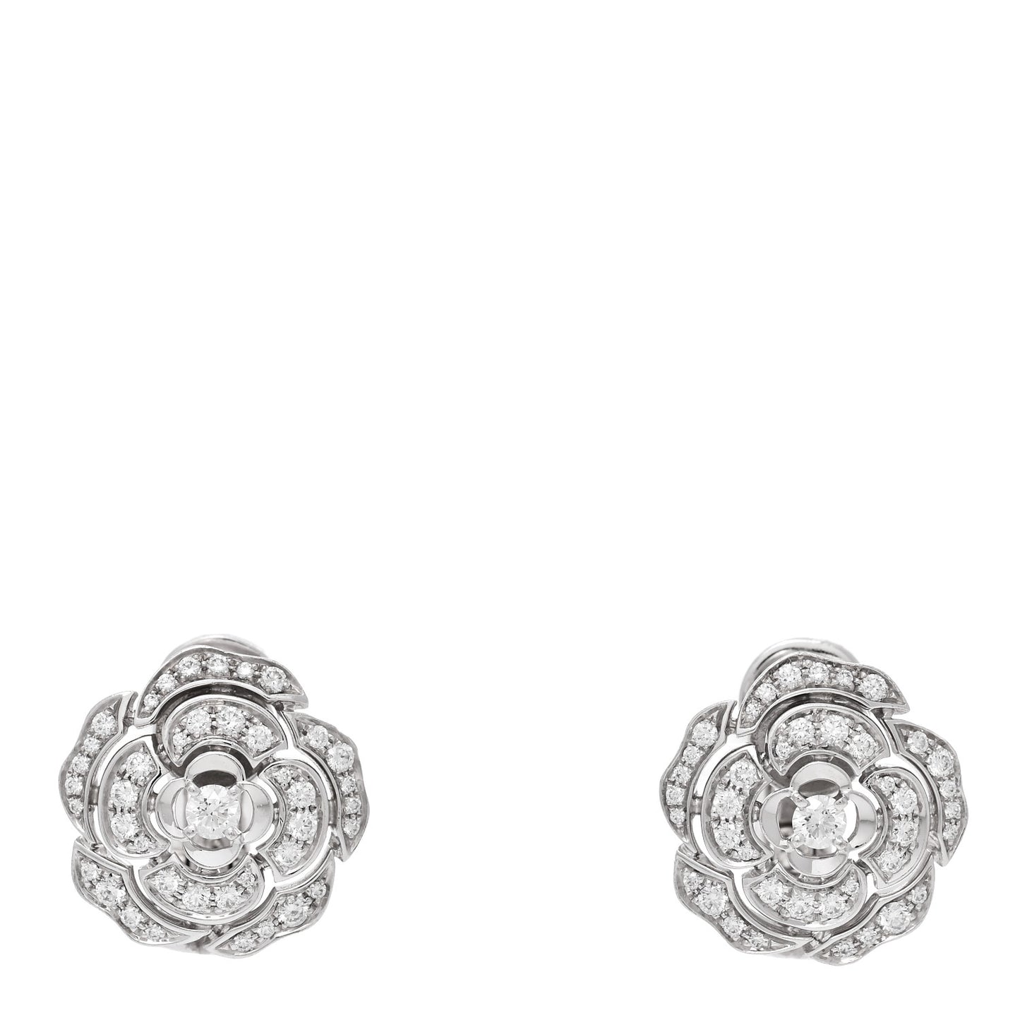 18K White Gold Diamond Bouton de Camelia Earrings