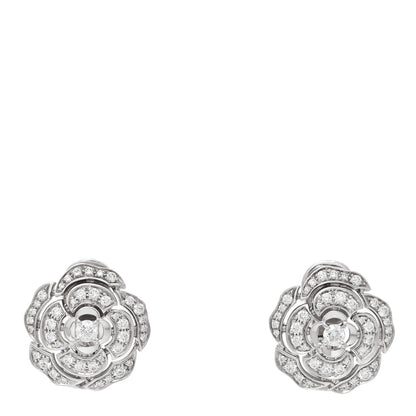Chanel 18K White Gold Diamond Bouton de Camelia Earrings 1 of 4