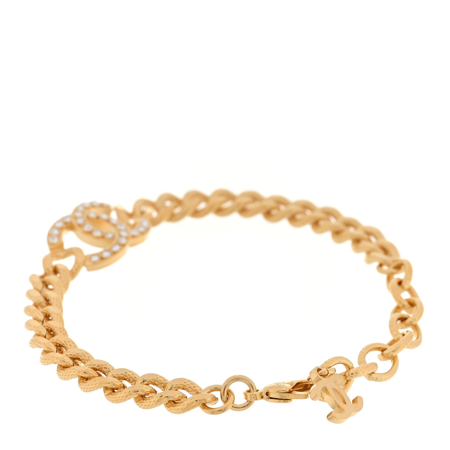 Chanel Crystal CC Chain Link Bracelet Gold 2 of 3