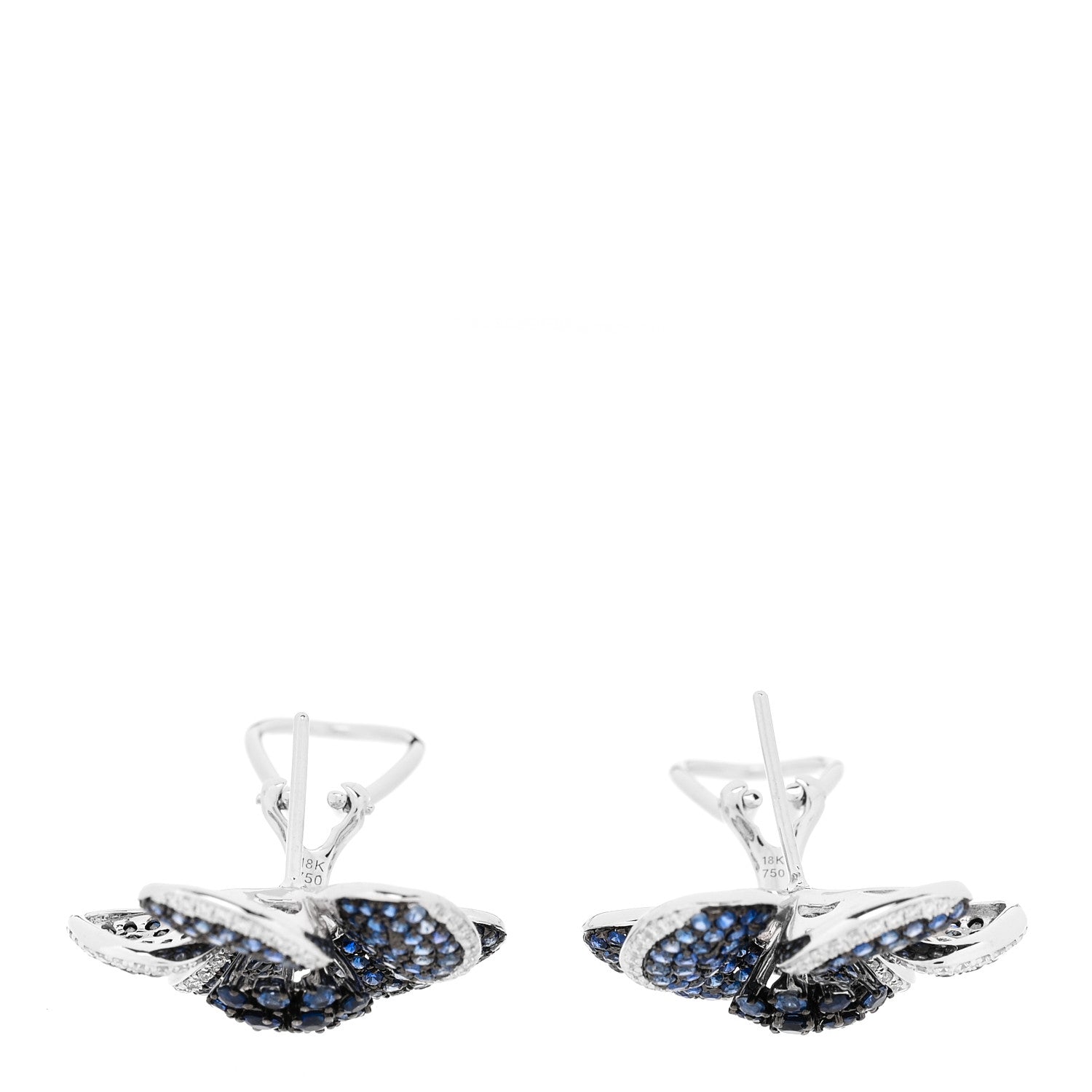 Parker & West by FASHIONPHILE 18K White Gold Diamond Blue Sapphire Flower Earrings 3 of 6