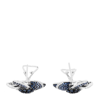 Parker & West by FASHIONPHILE 18K White Gold Diamond Blue Sapphire Flower Earrings 3 of 6