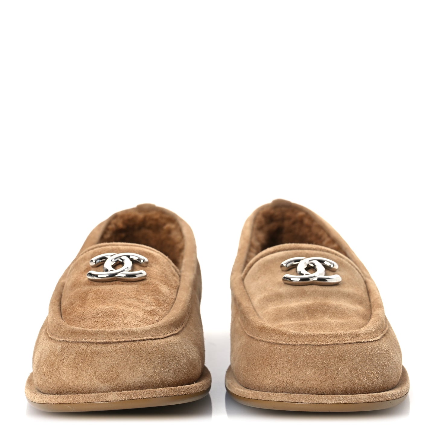 Suede Calfskin CC Loafers 37 Dark Beige