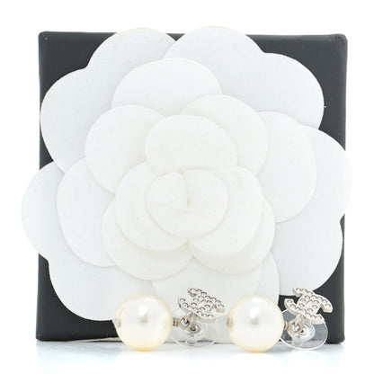 Chanel Crystal Pearl CC Drop Earrings Silver 5 of 5