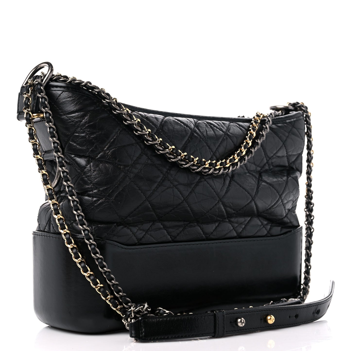 Aged Calfskin Quilted Medium Gabrielle Hobo Black