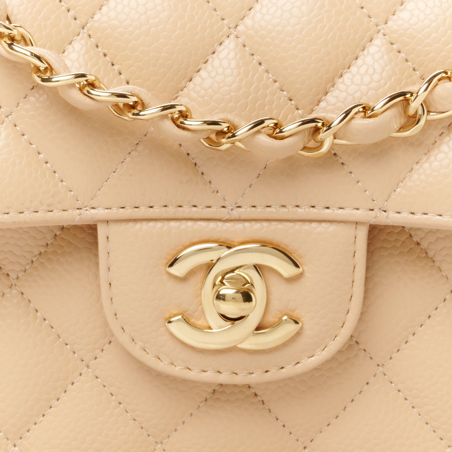 Caviar Quilted Small Double Flap Beige