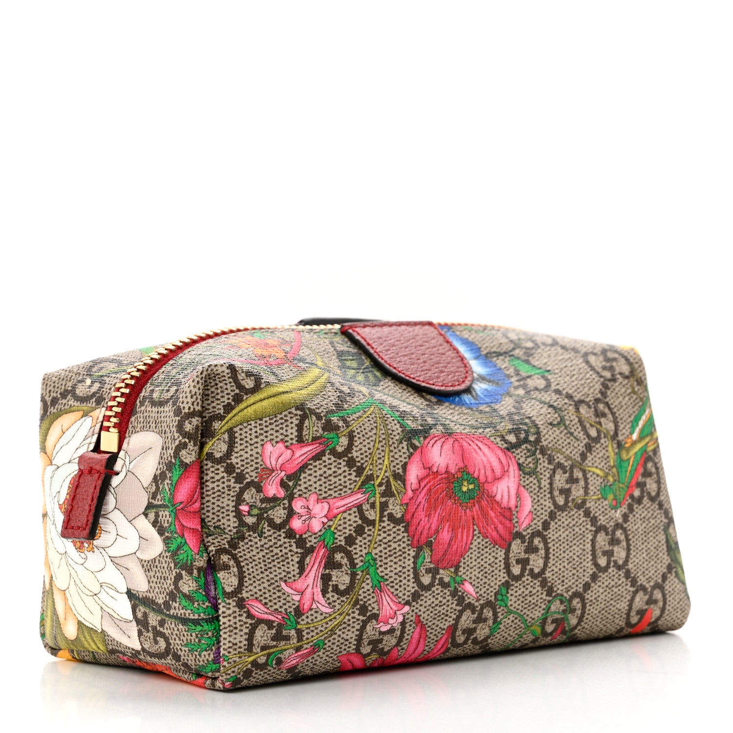 Gucci Soft GG Supreme Monogram Flora Calfskin Small Ophidia Cosmetic Case Beige Ebony Multicolor Rosso 3 of 7