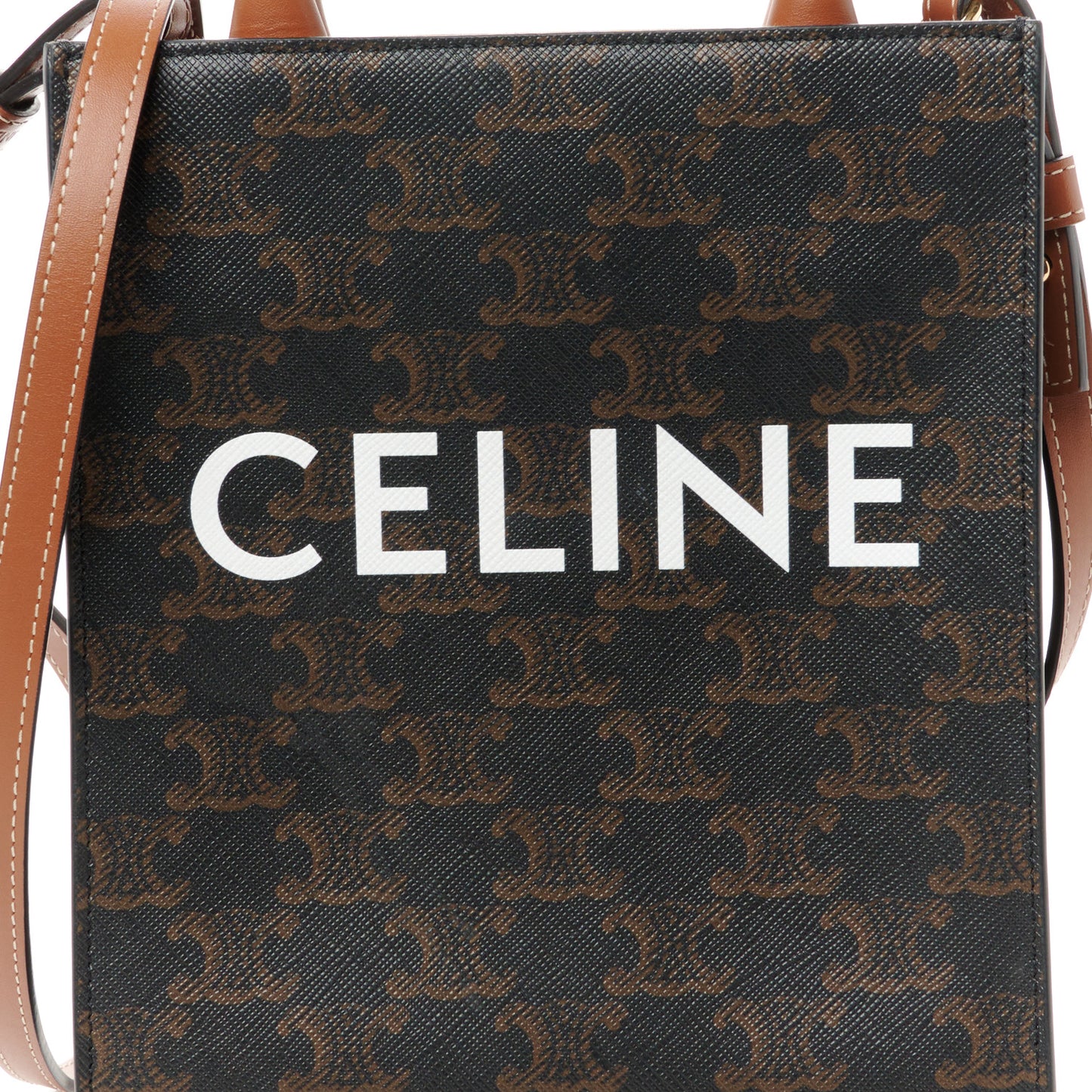 Triomphe Canvas Calfskin Mini Vertical Cabas Tan