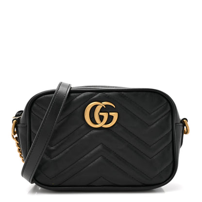 Gucci Calfskin Matelasse Mini GG Marmont Chain Shoulder Bag Black 1 of 14