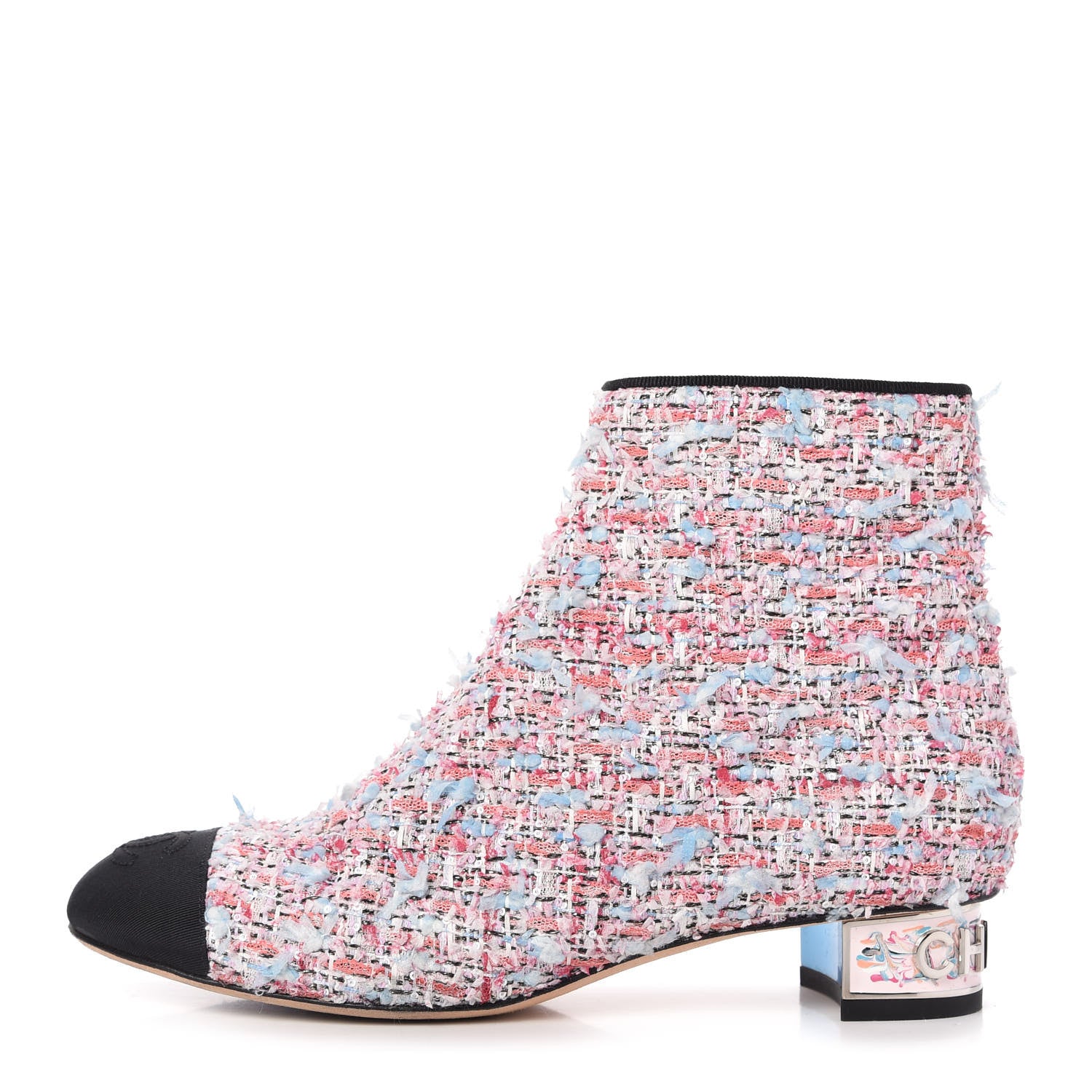 Chanel Tweed Cap Toe CC Short Boots 37.5 Pink Blue Black 1 of 10